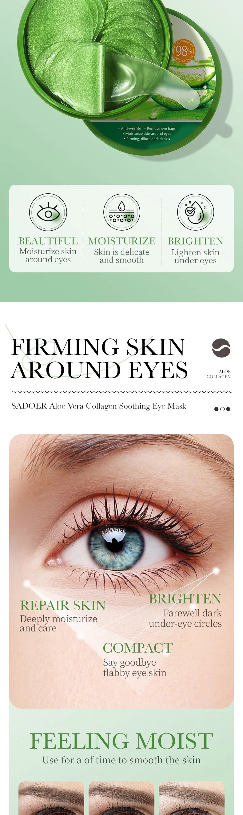 SADOER Collagen & Aloe Vera Eye Mask – 60 Pcs Dark Circle & Eye Bag Treatment