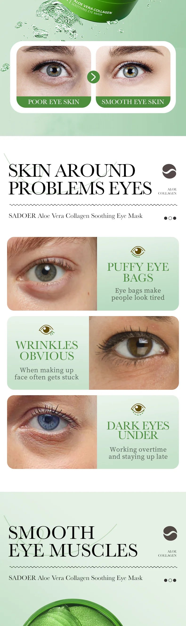 SADOER Collagen & Aloe Vera Eye Mask – 60 Pcs Dark Circle & Eye Bag Treatment