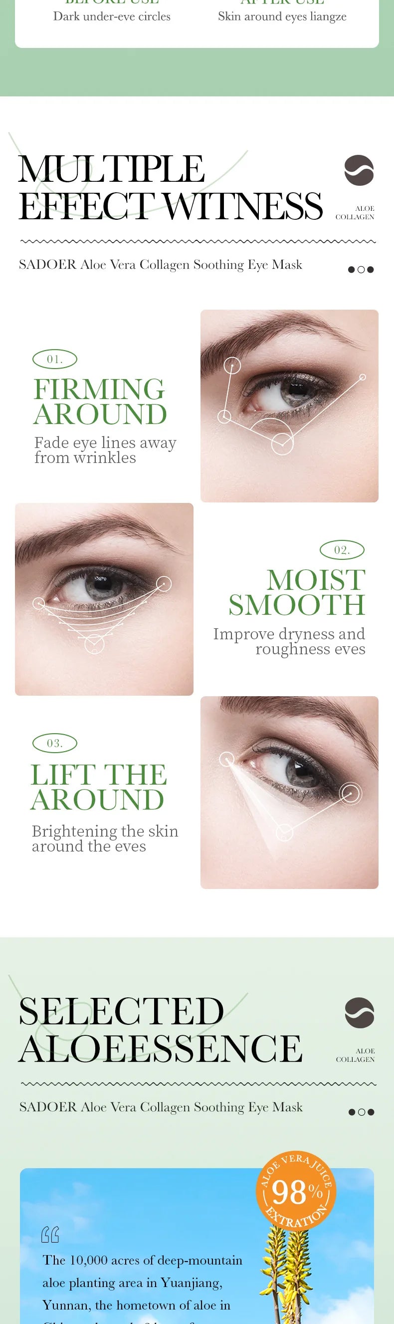 SADOER Collagen & Aloe Vera Eye Mask – 60 Pcs Dark Circle & Eye Bag Treatment